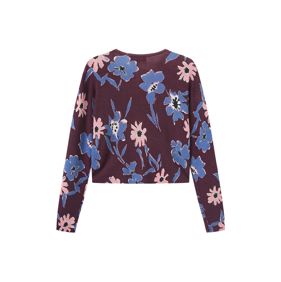 Floral Burgundy Knit Cardigan