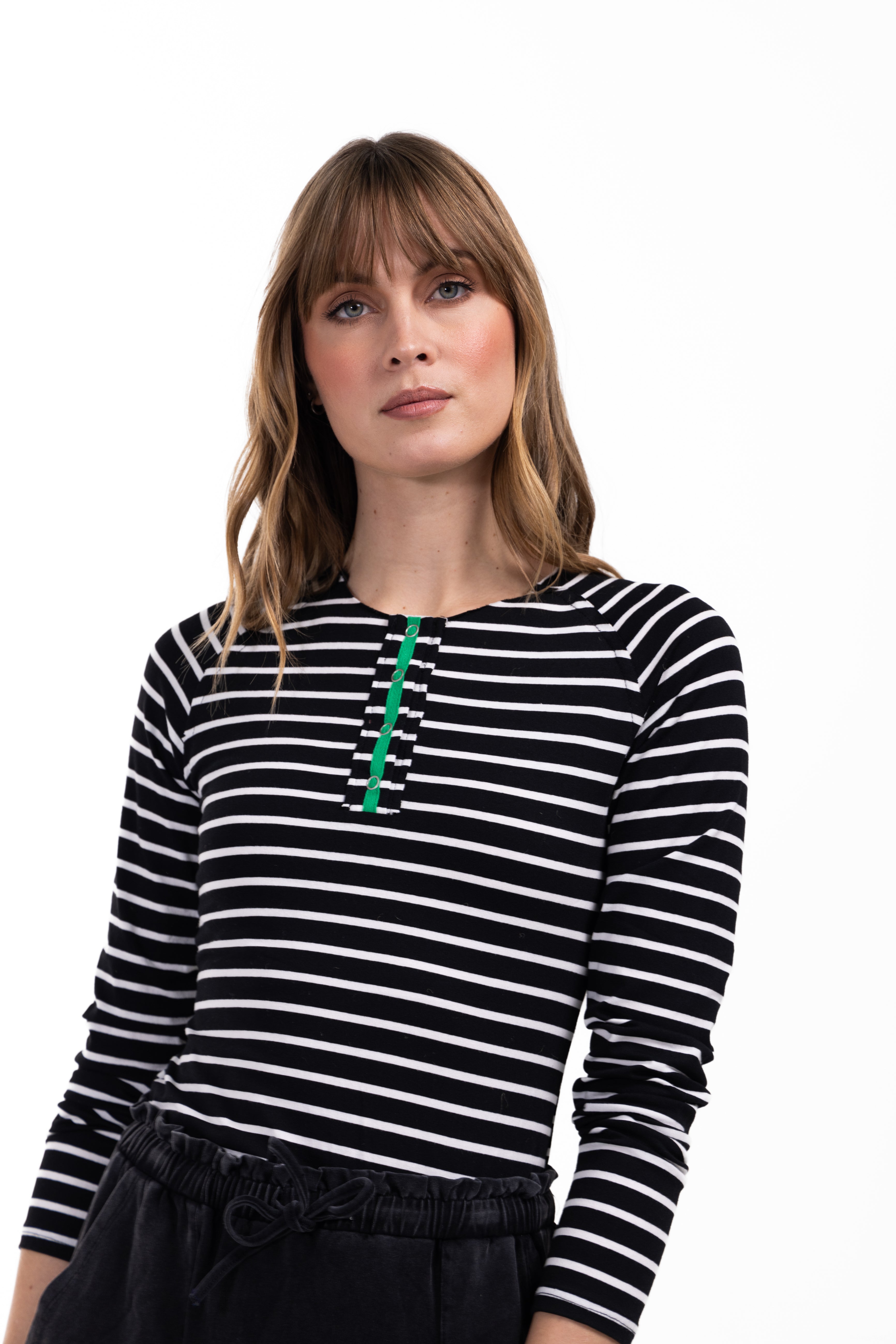 Striped Raw Placket T-Shirt W-18284