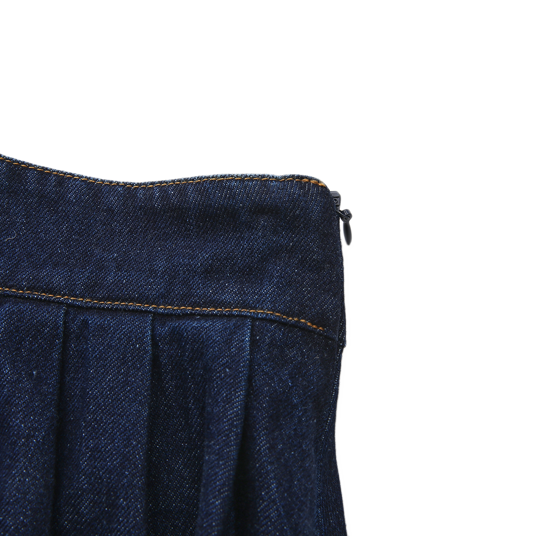 Stretch Denim Pleat Skirt