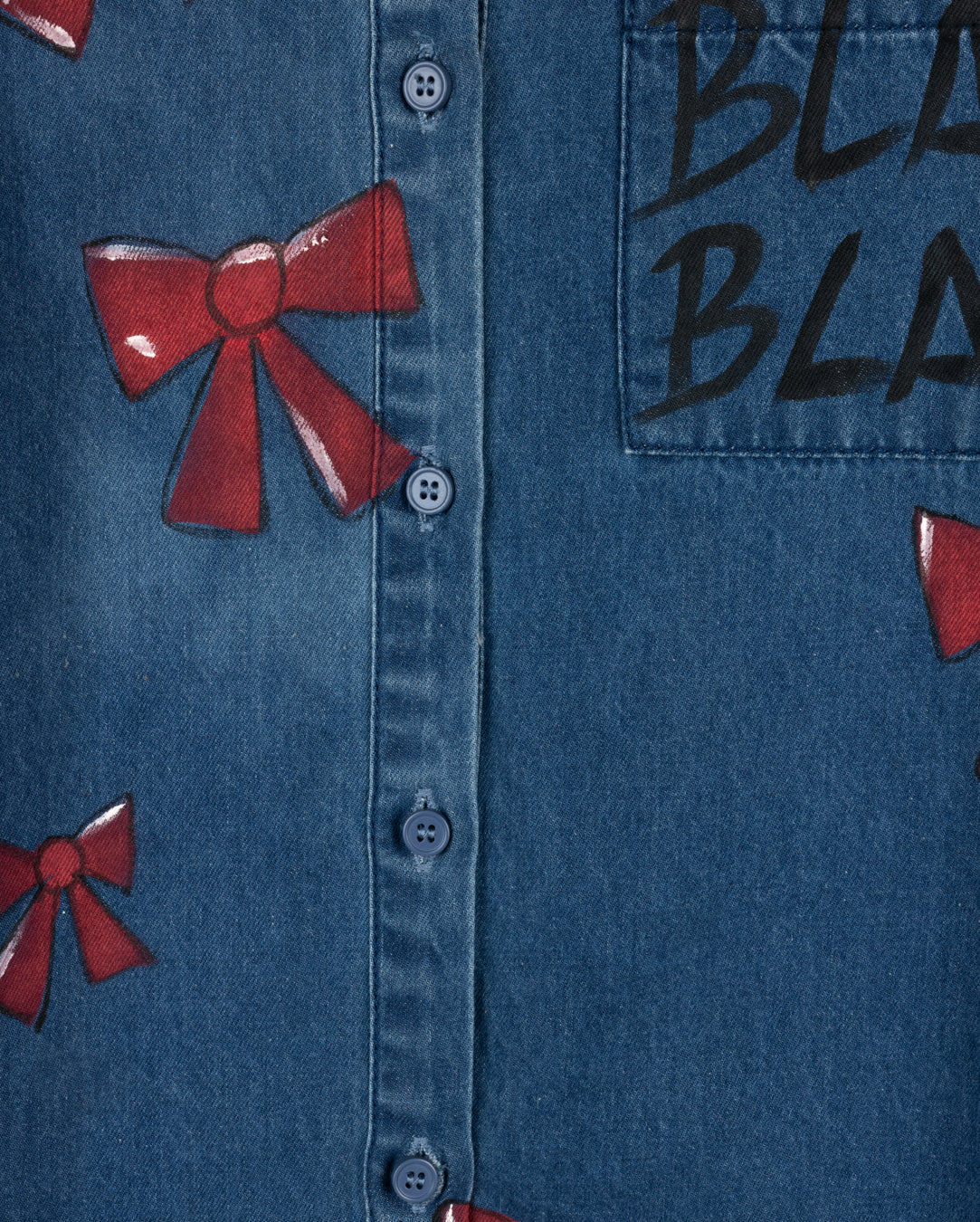 Denim Bow Print Shirt Dress