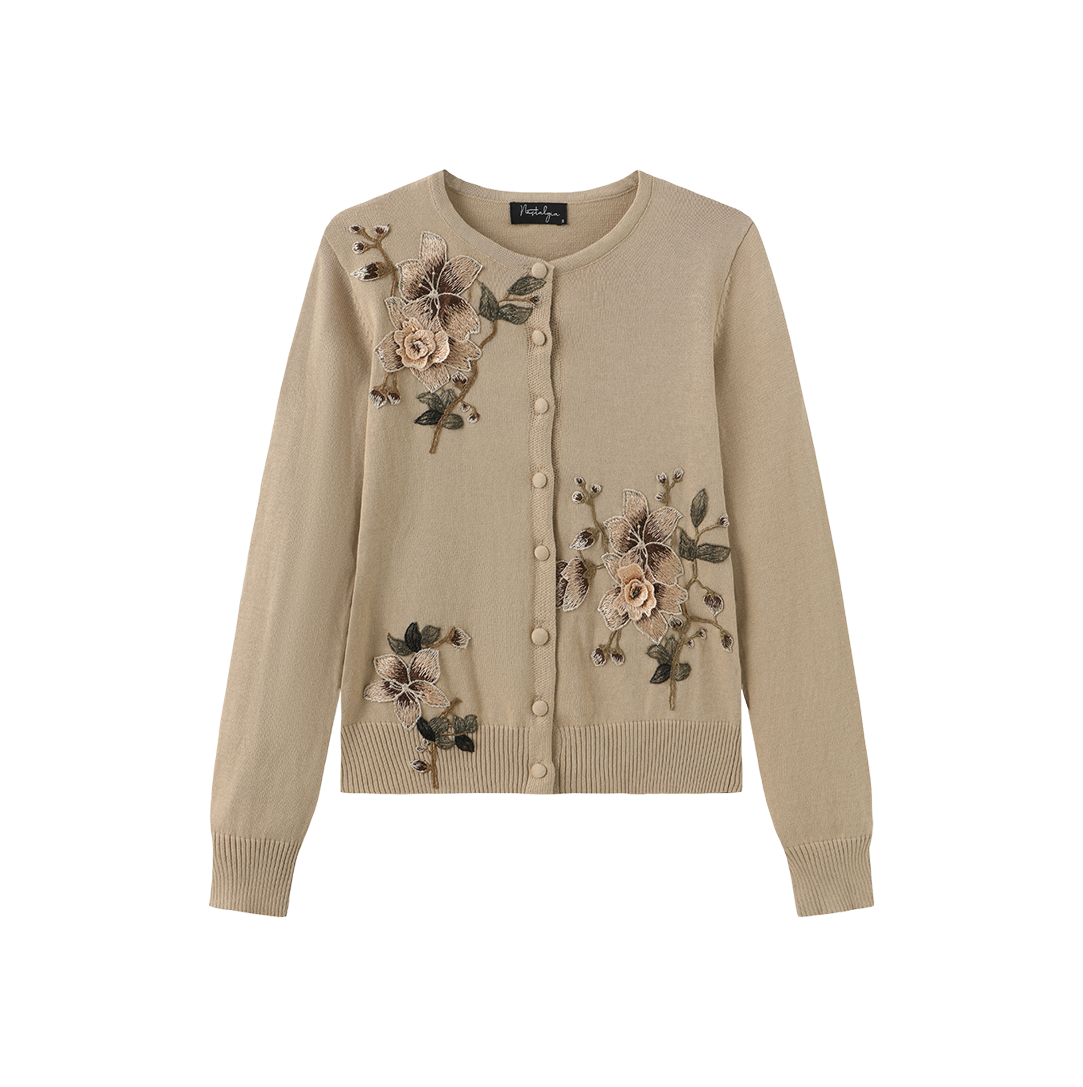 Flower Embroidered Hem Cardigan