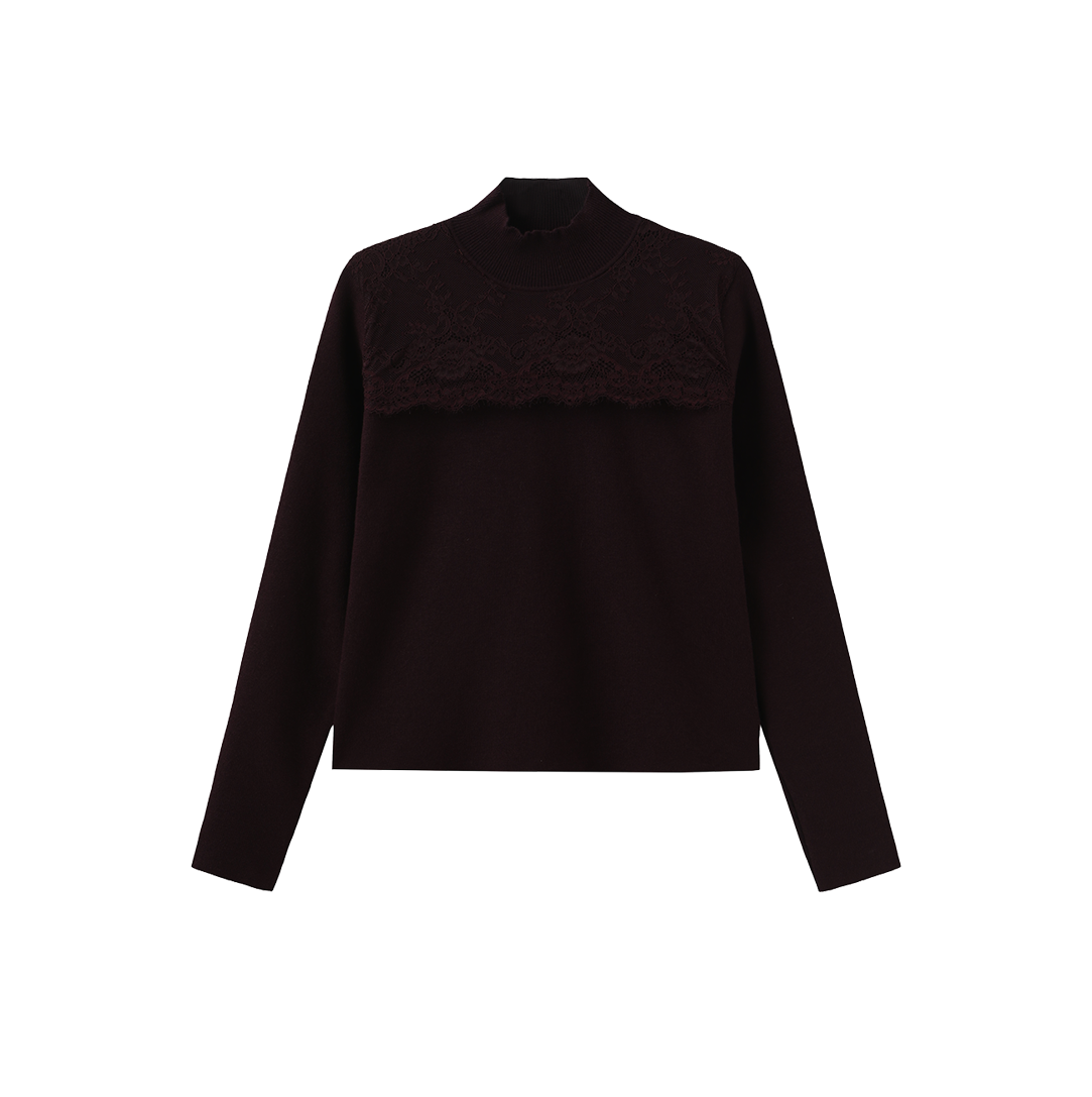 Flat Knit Lace Mock Neck Top