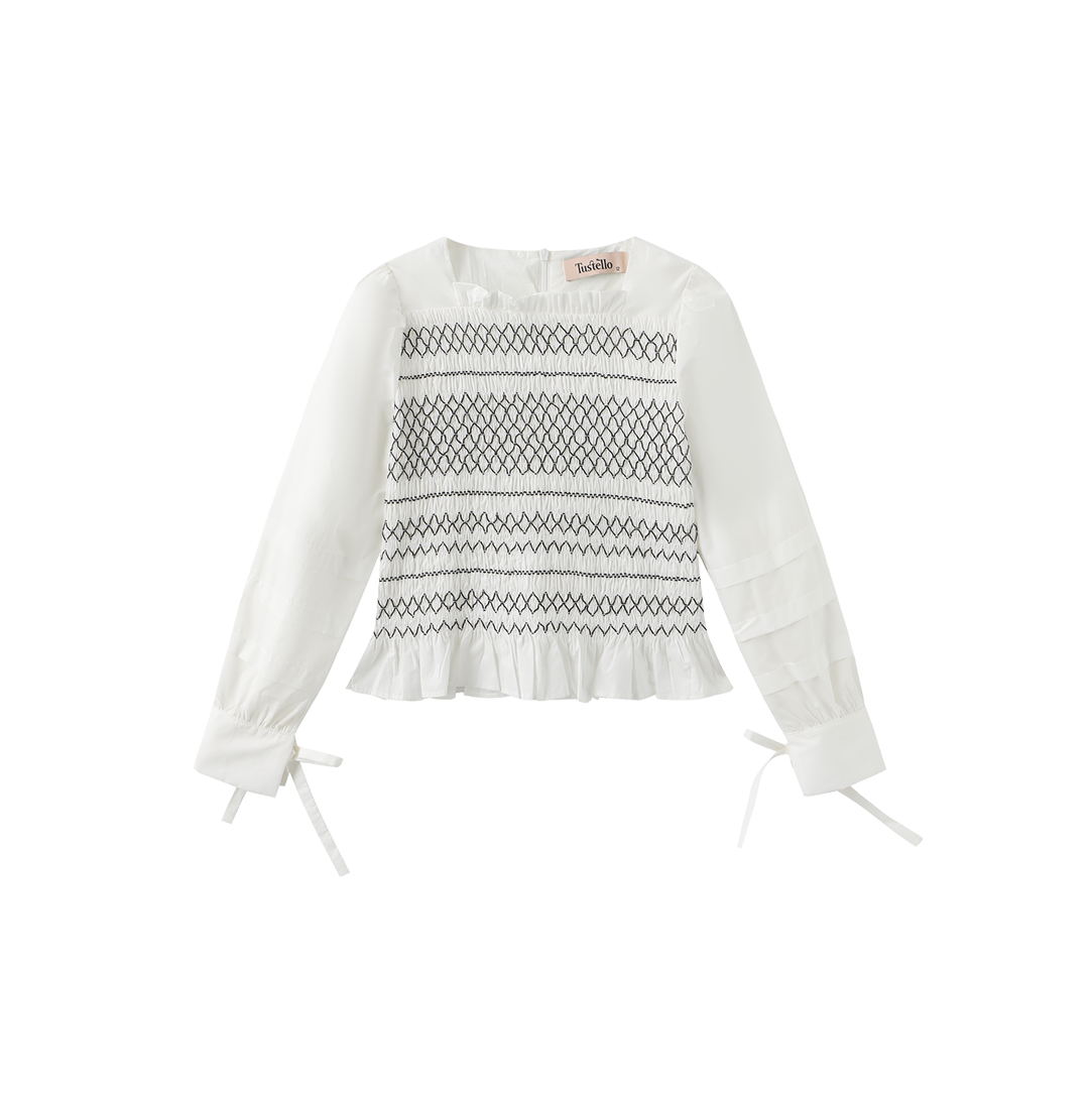Sef Poplin Smocking Detail Blouse