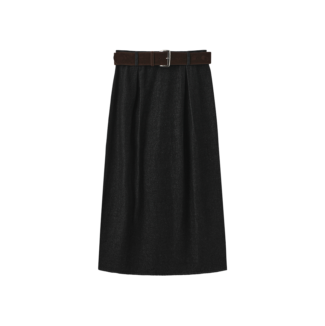 Suede Belt Denim Skirt
