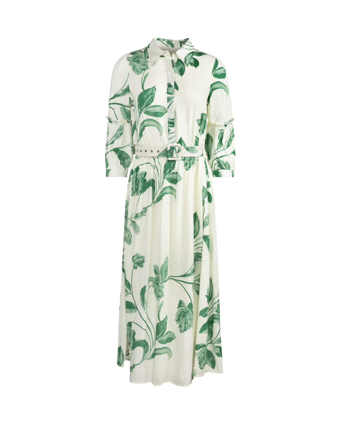 Floral Belted Maxi Dress Green / S