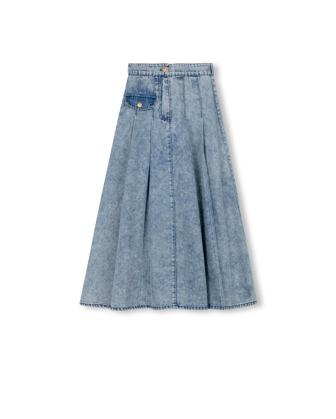 Single Pocket Denim Pleated Maxi Skirt - Junees