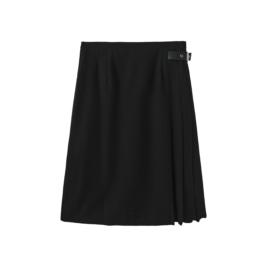 Side Pleat Wool Skirt