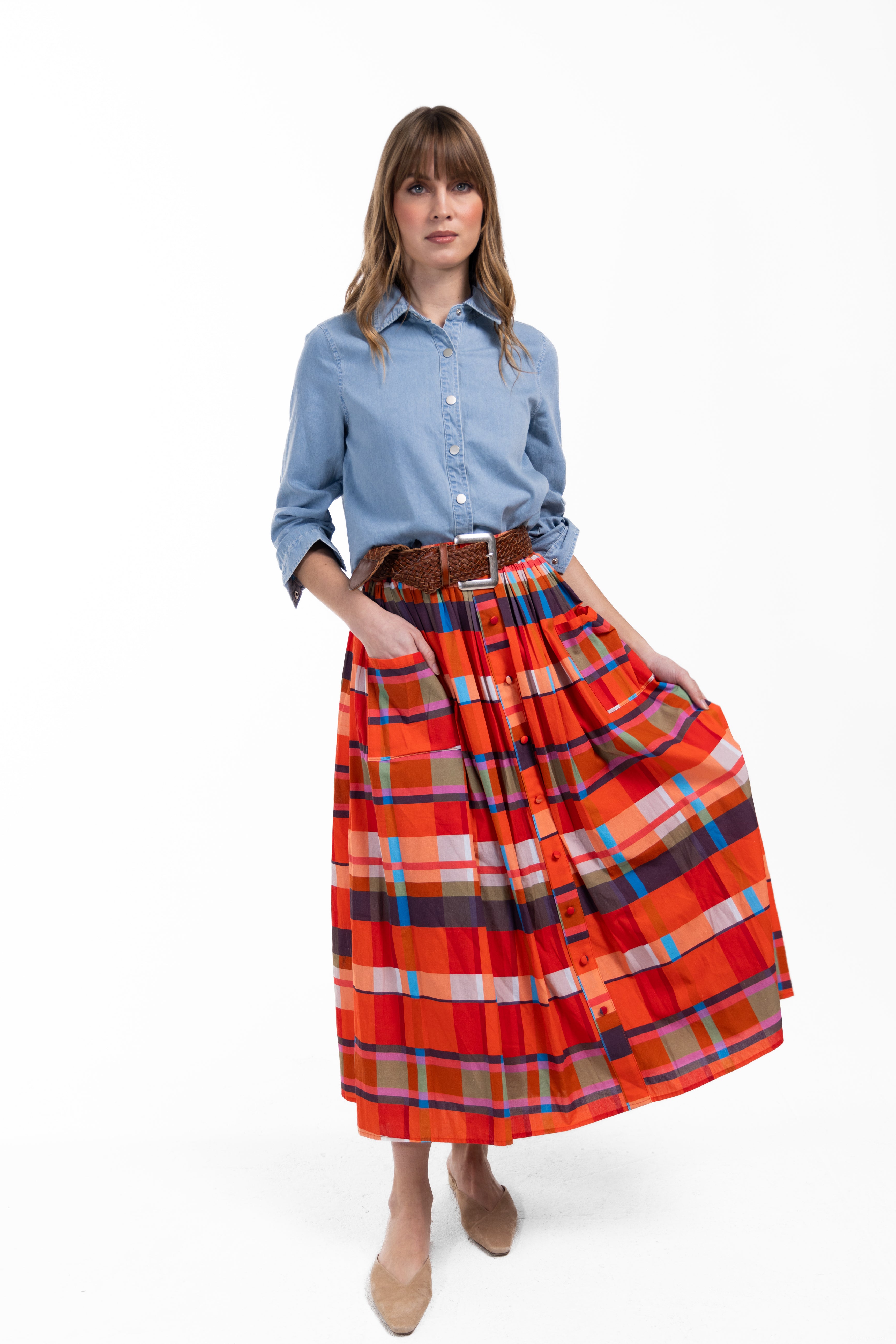 Plaid Printed Maxi Skirt W-16953