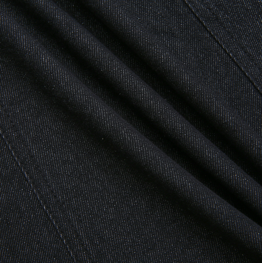 Black Denim Front Fly Midi Skirt