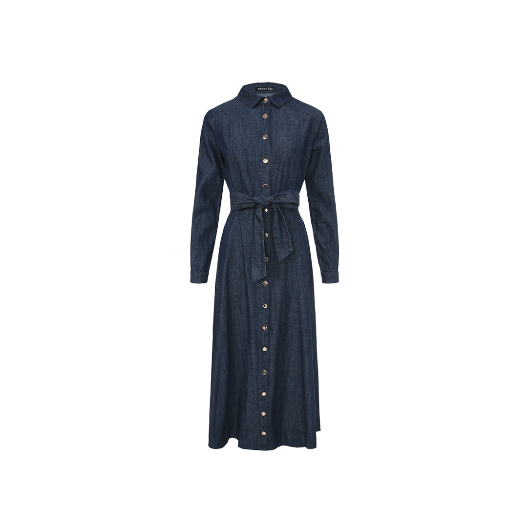 Denim Belted Midi Dress