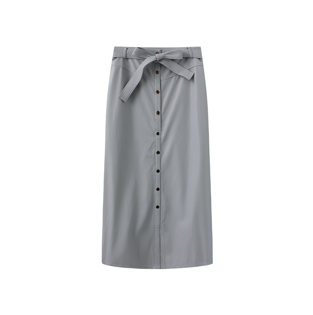 Leather Belted Button Down Skirt