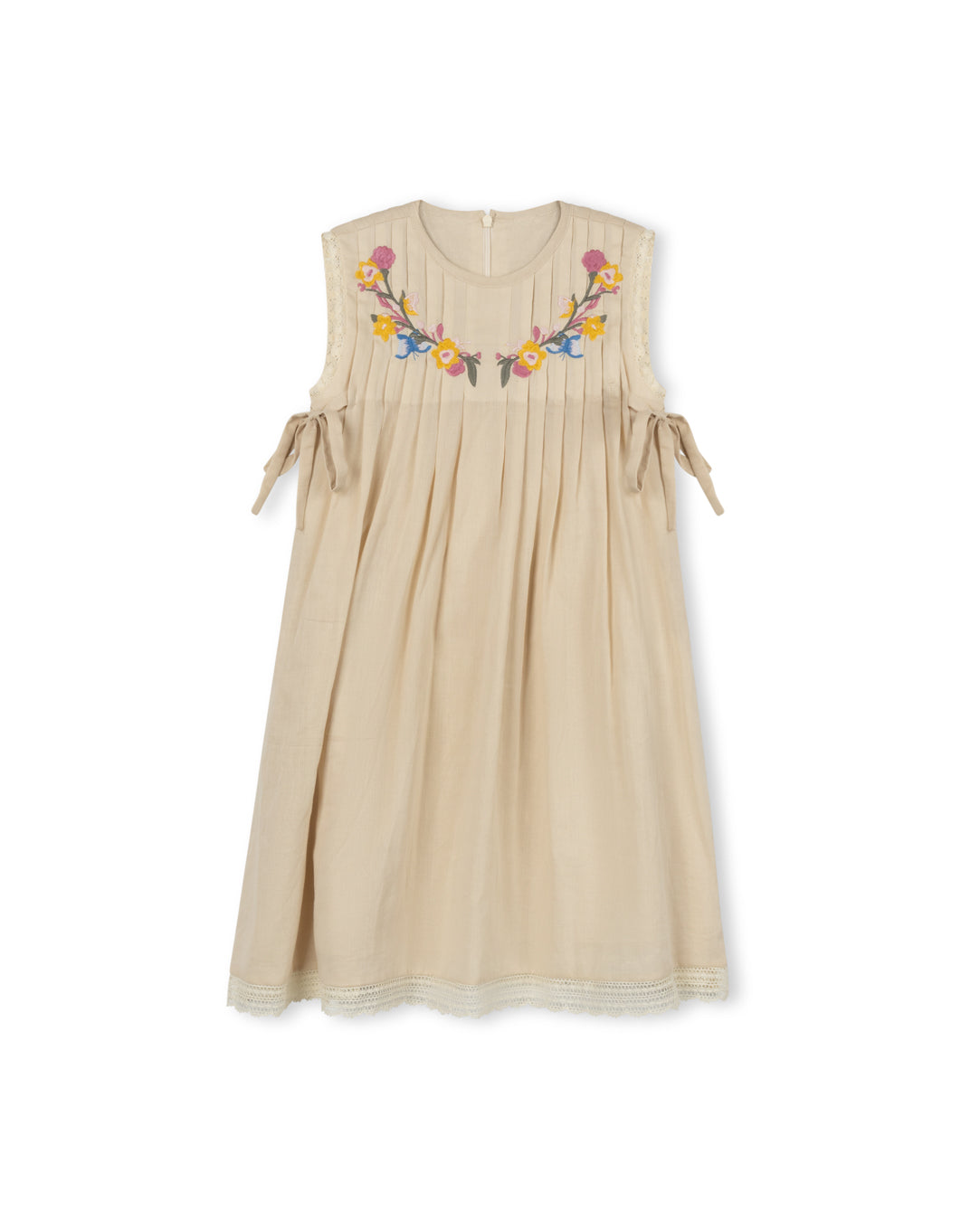Pleated Embroidered Bow Detail Dress