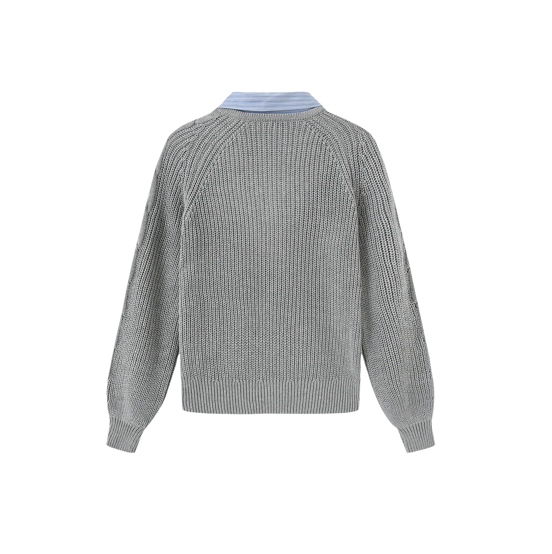 Cable Knit Stripe Collar Sweater