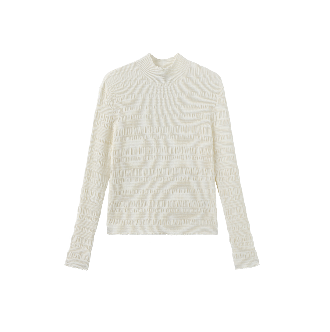 Smokced Knit Mock Neck