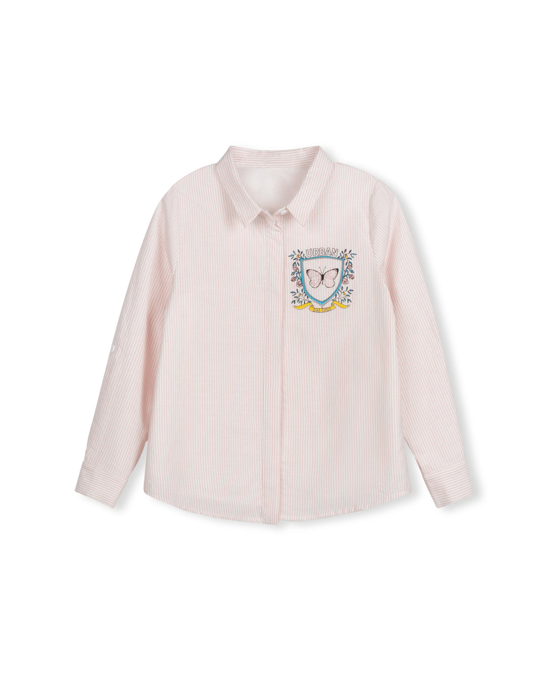 Pinstriped Butterfly Logo Blouse