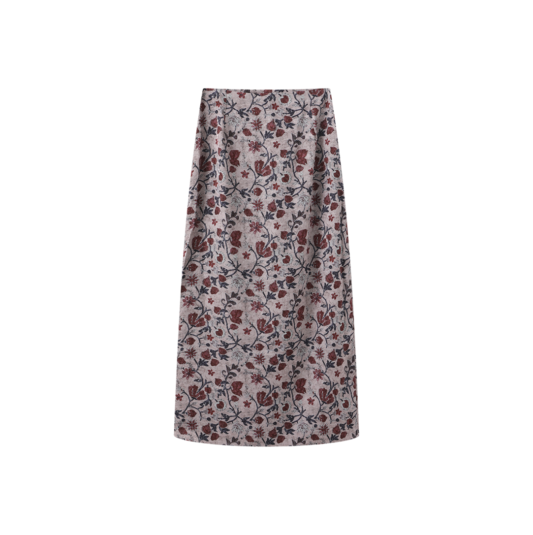 Floral Printed Kick Pleat Skirt