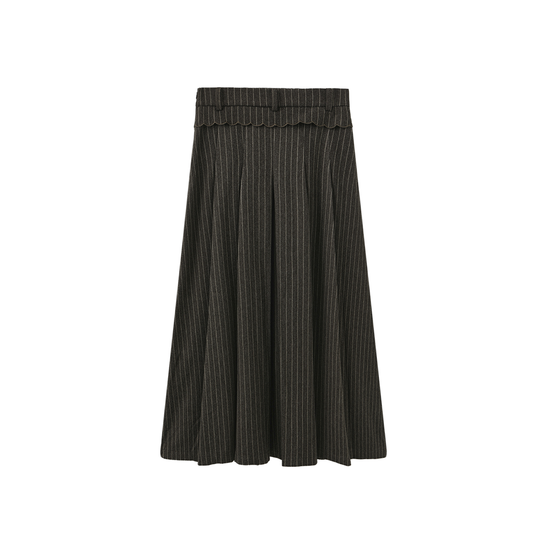 Scallop Detailed Pinstripe Skirt
