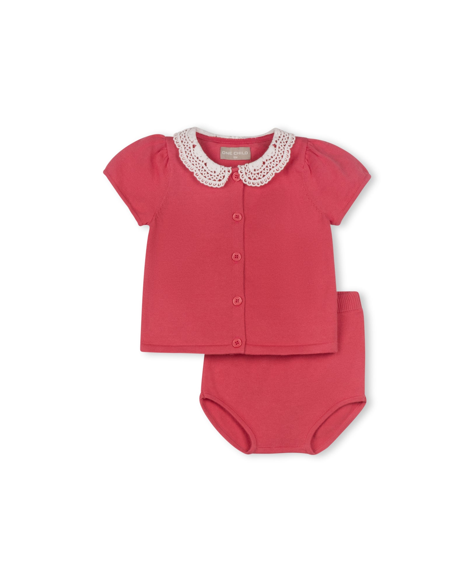 Ezzie Crochet Collared Cardigan And Bloomer Set - Junees