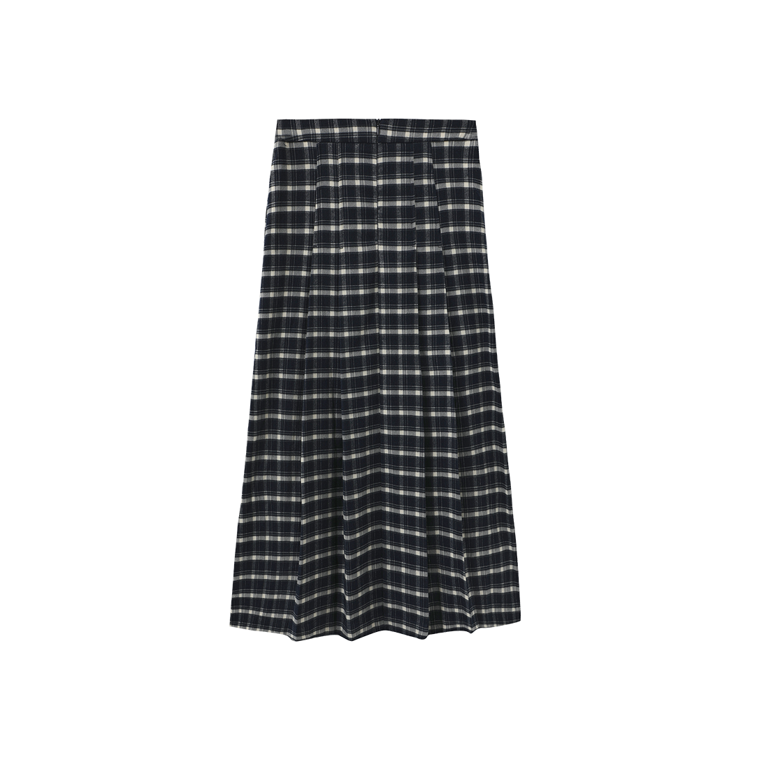 Plaid Center Pocket Pleat Skirt