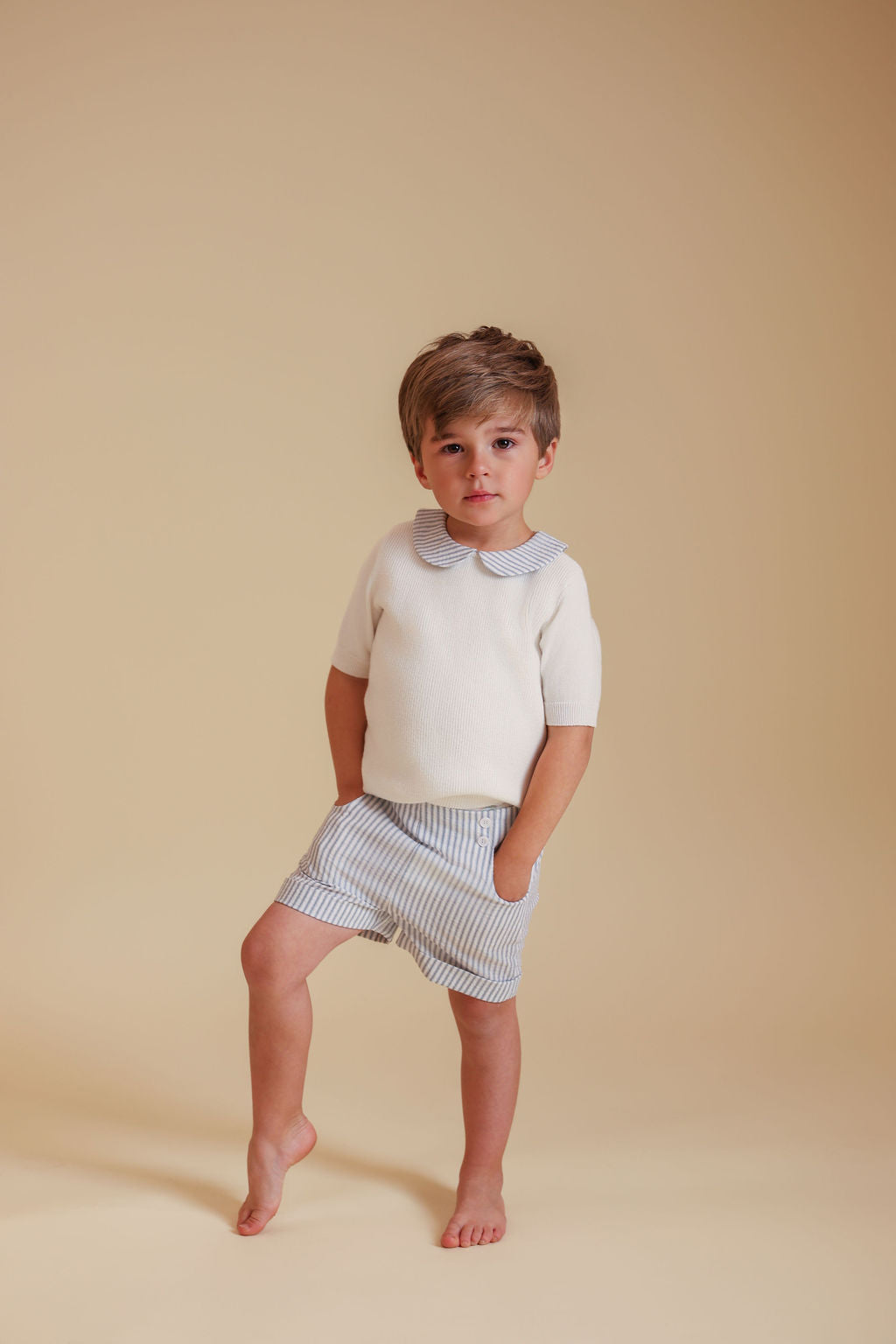 Cotton Pinstriped Shirt And Shorts - Junees