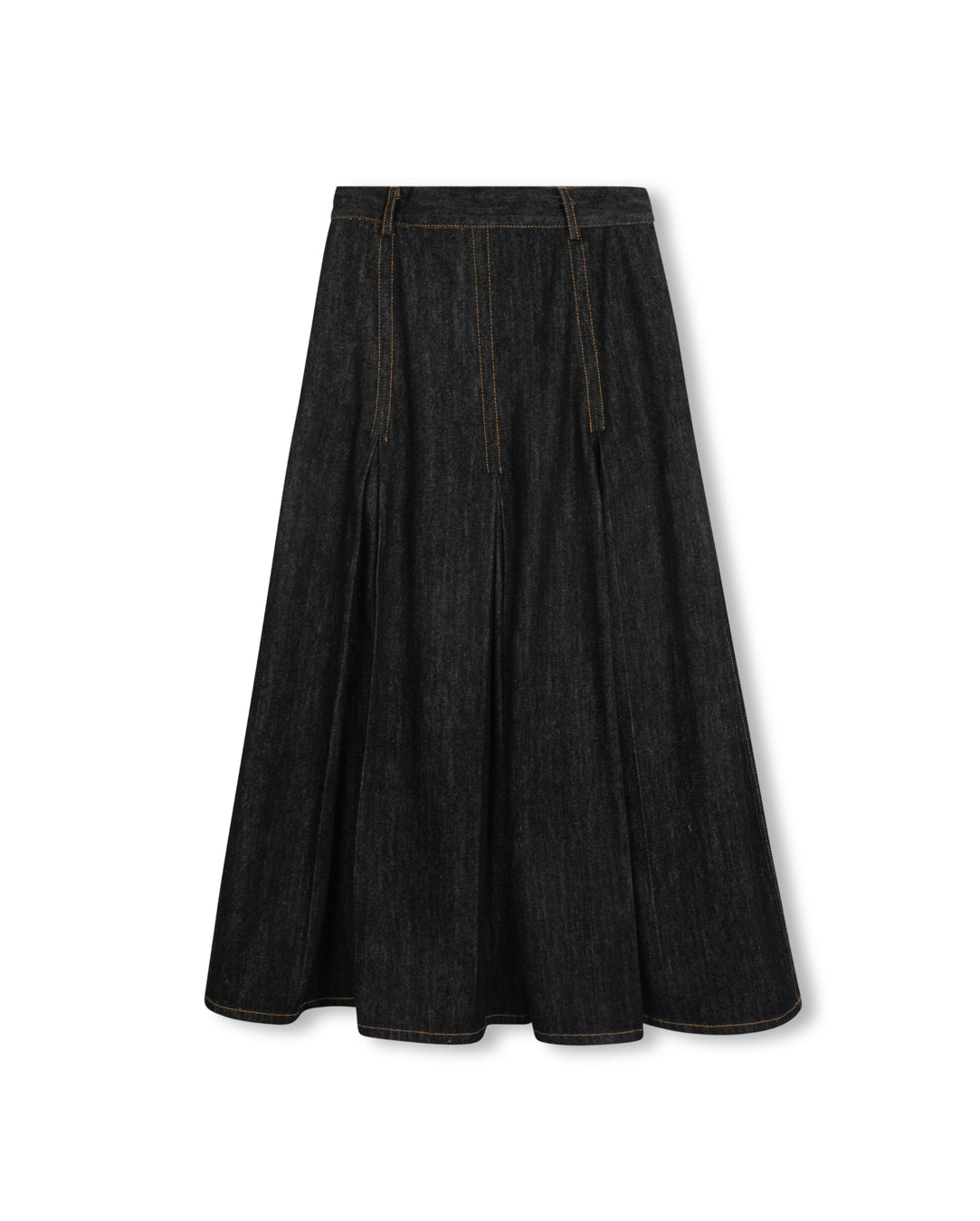 Pleated Dark And Light Denim Midi Skirt