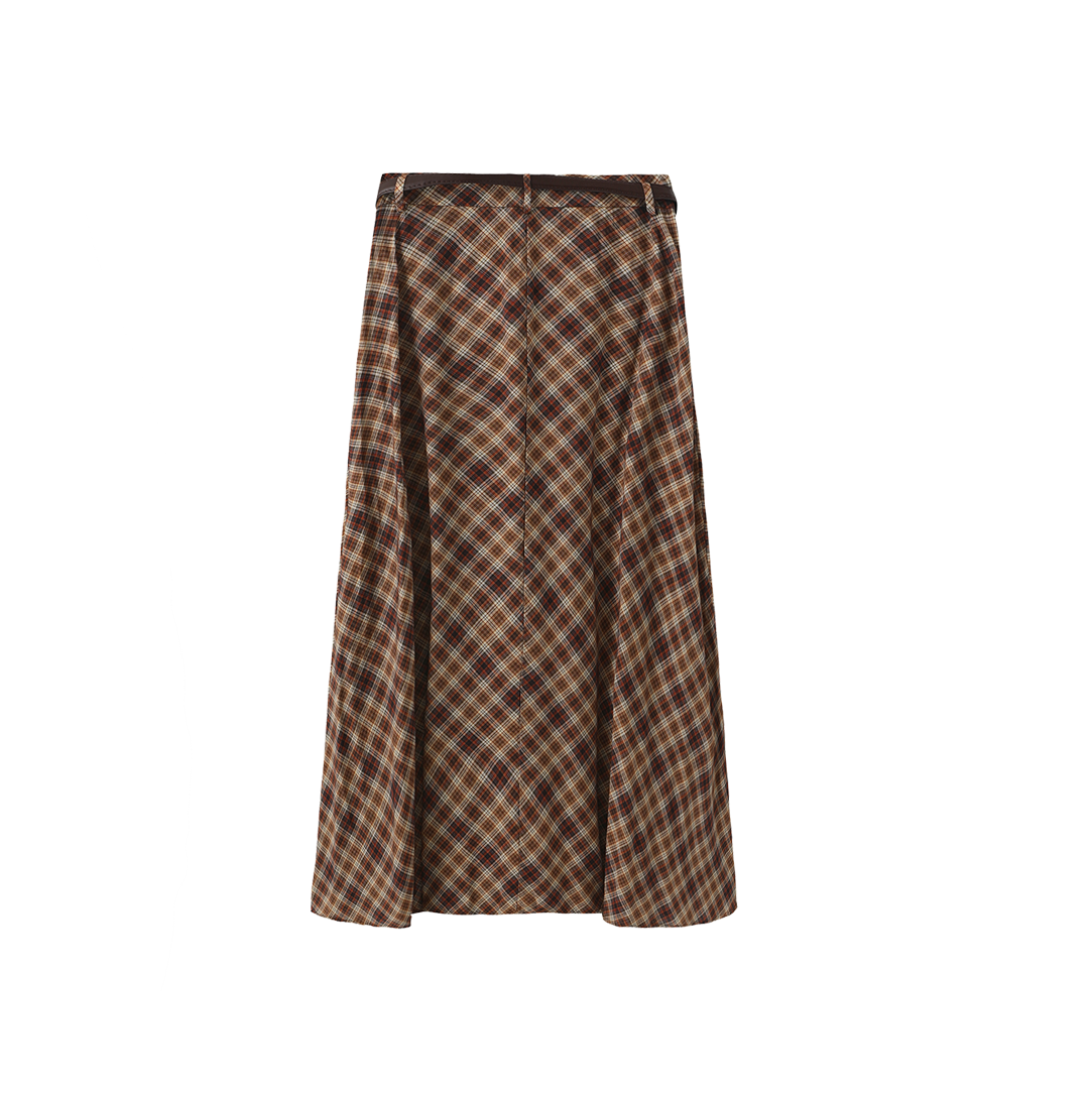 Kick Pleat Plaid Belted Skirt