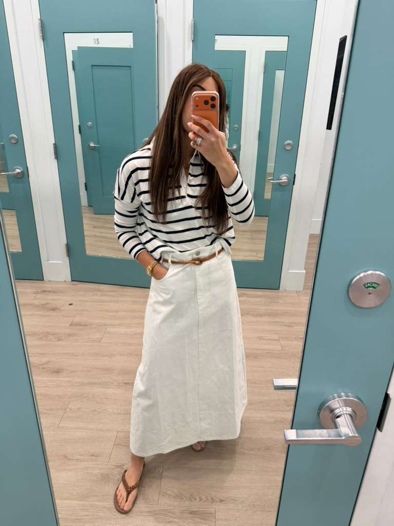 Denim Embellished Midi Skirt