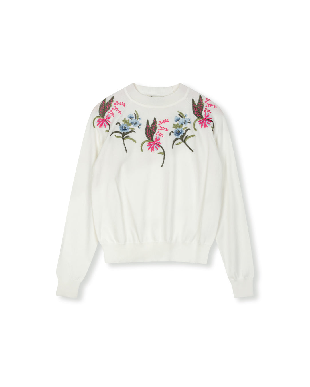 Floral Applique Rib Trim Sweater - Junees