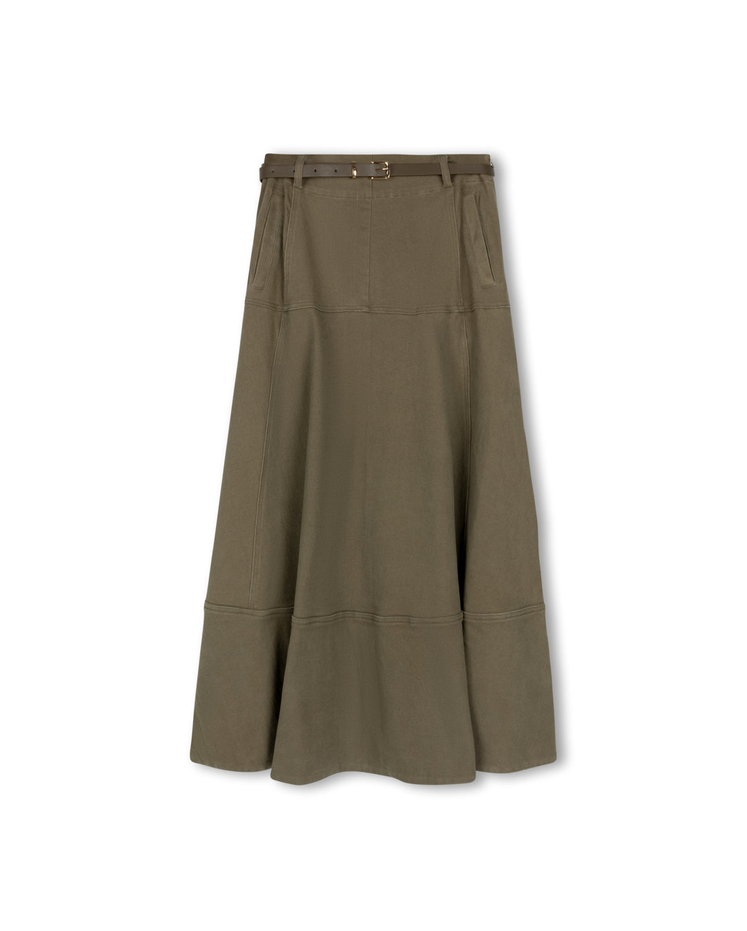 Drop Seam Paneled Denim Skirt