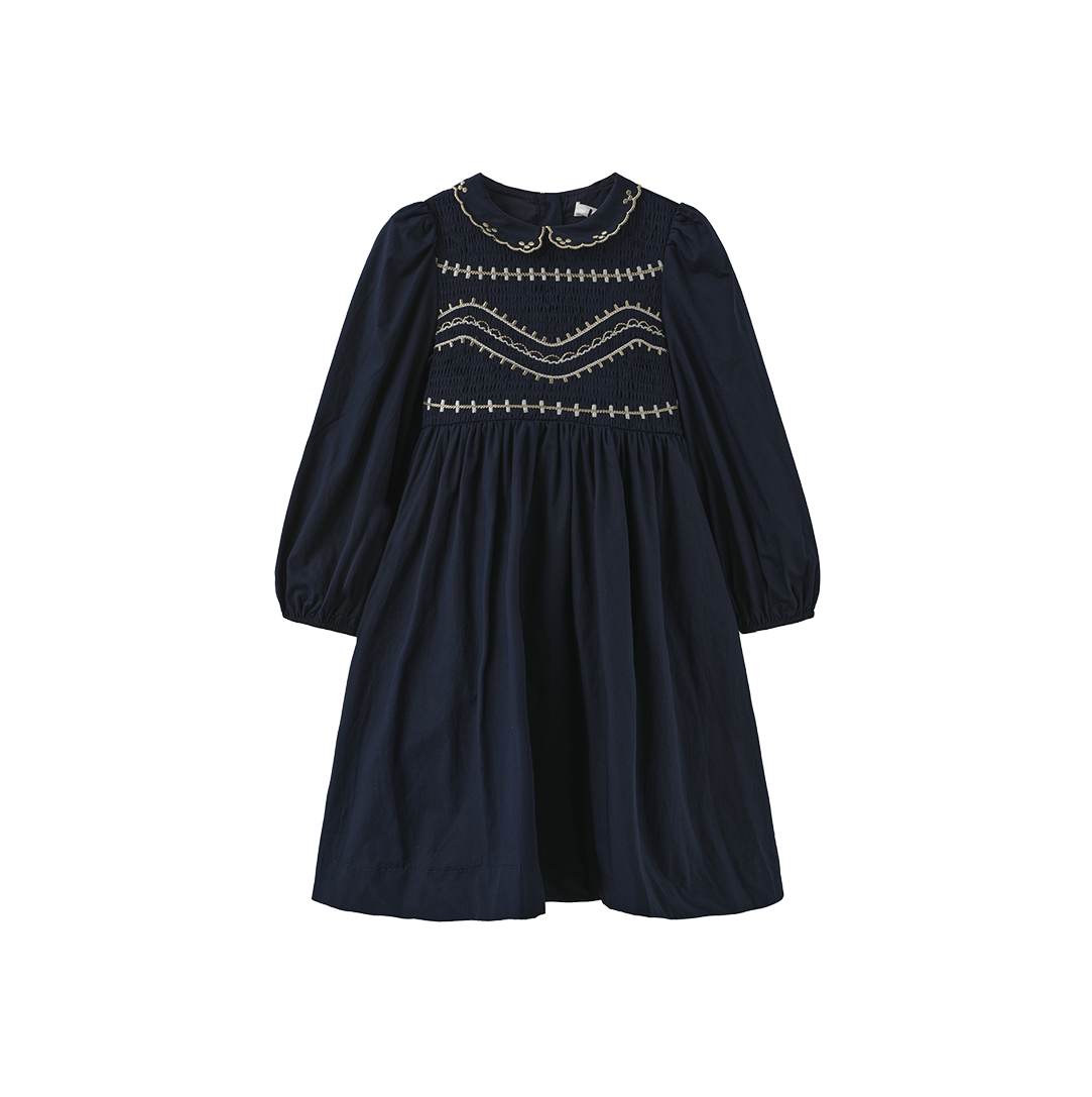 Smocked Metallic Embroidered Dress