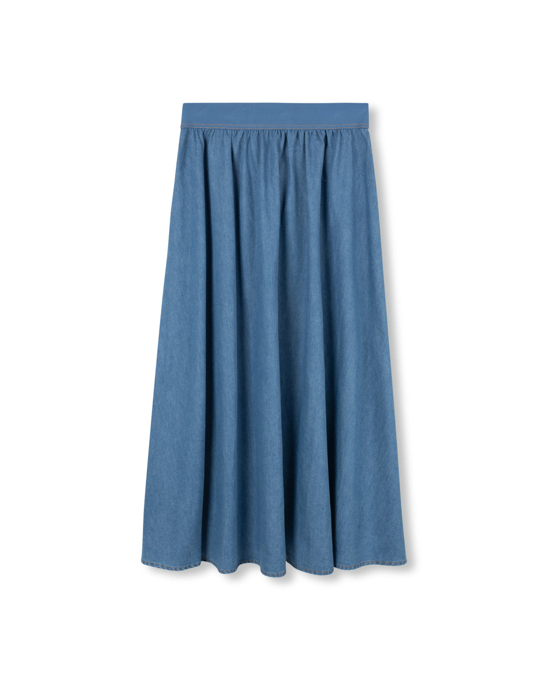 Denim Wide Elastic Band Midi Skirt - Junees