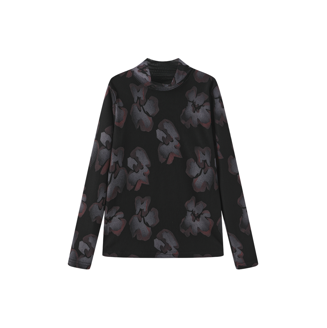 Painted Floral Mesh Mock Neck