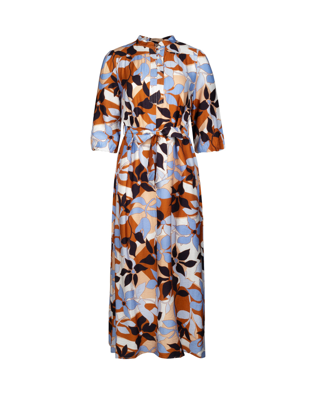 Printed Belted Bubble Sleeve Dress - Junees