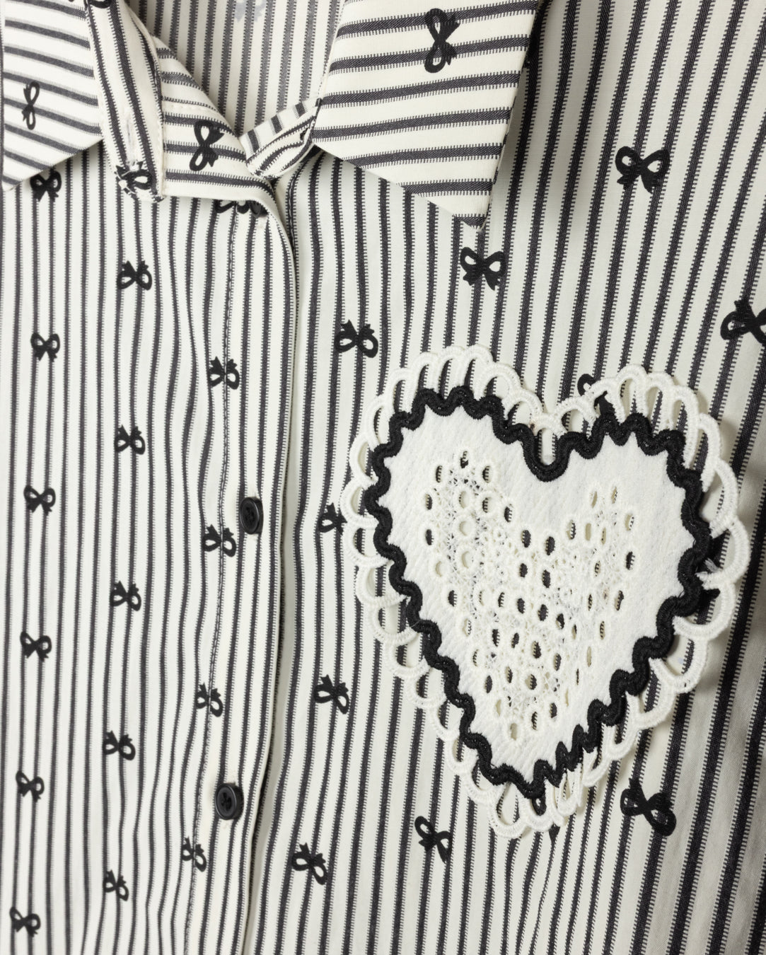 Pinstriped And Bow Print Blouse