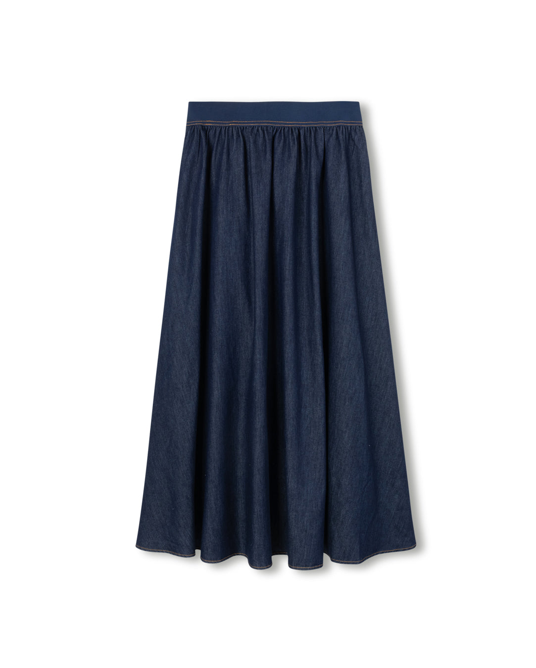 Denim Wide Elastic Band Midi Skirt - Junees