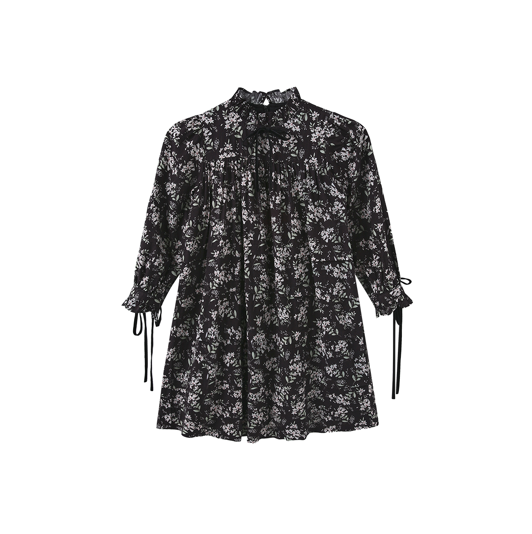 Ruffle Neck Floral Dress