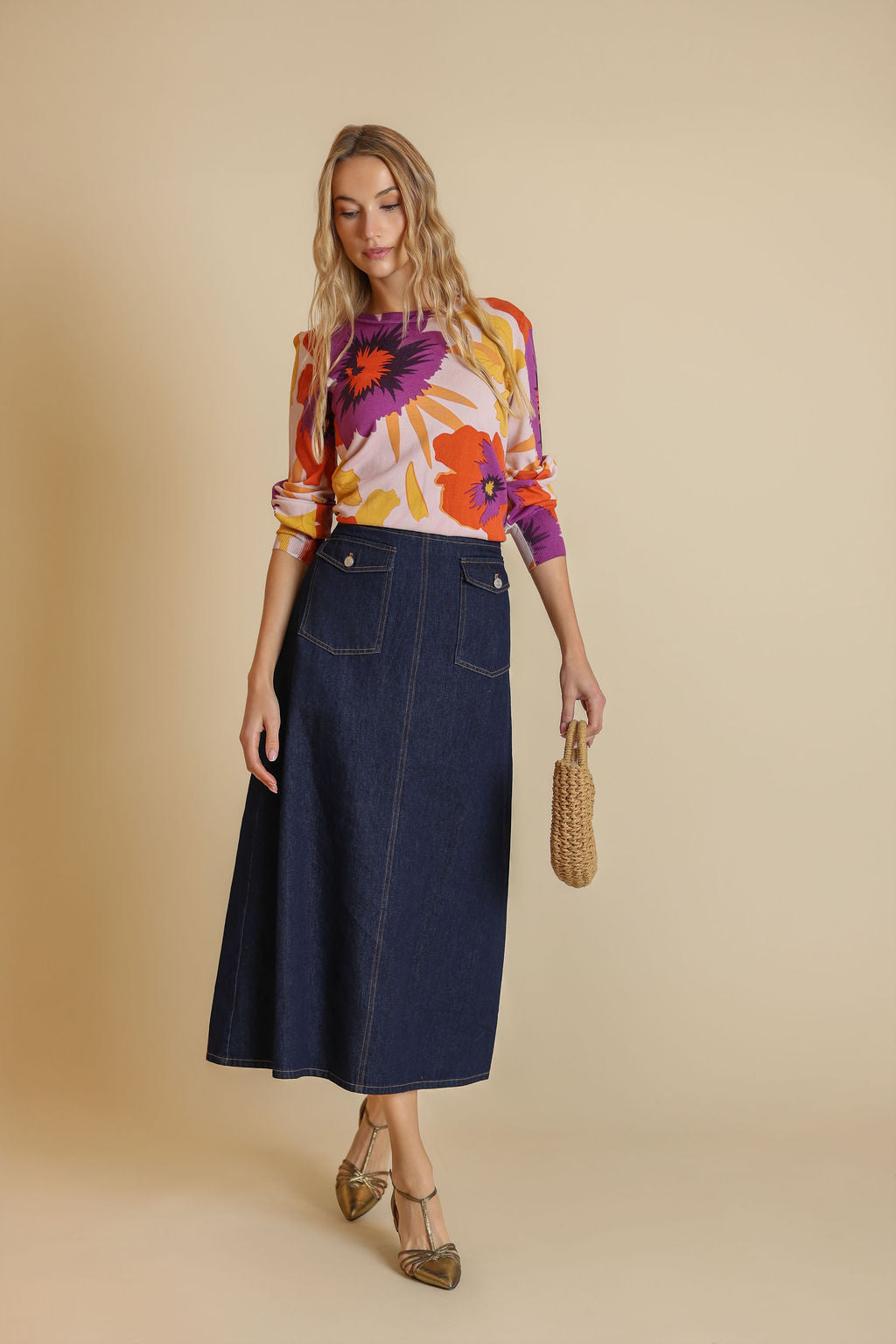 Straight Front Pocket Denim Skirt - Junees