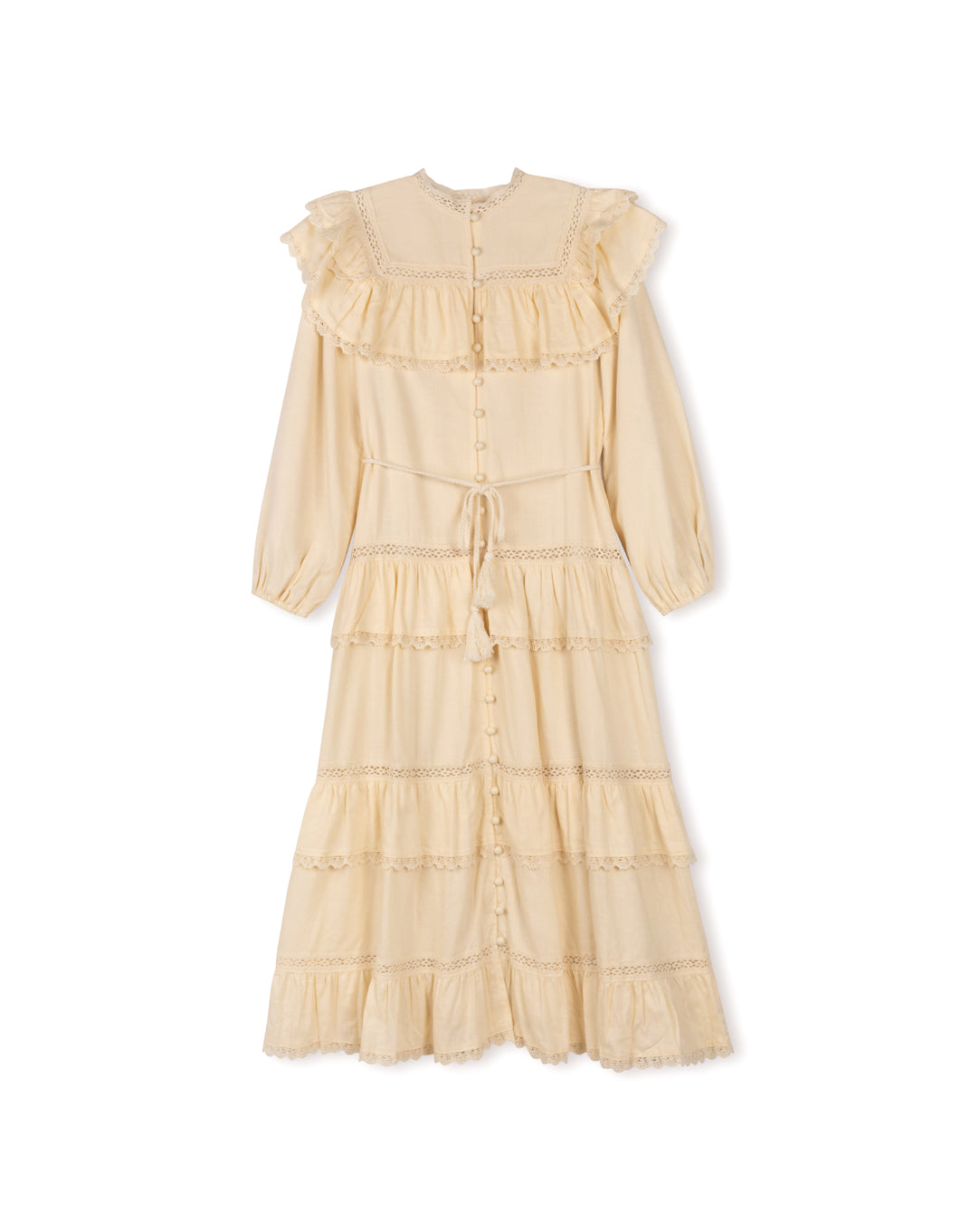 Linen And Lace Trim Midi Dress C-18646