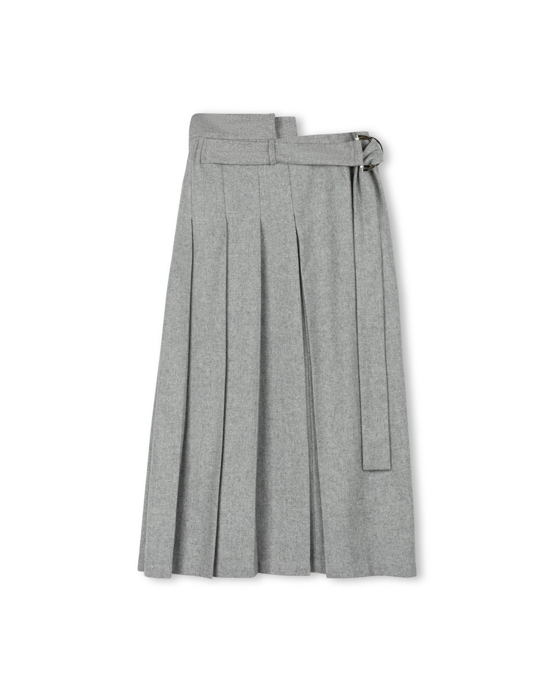 Wool Belted Front Pleat Midi Skirt