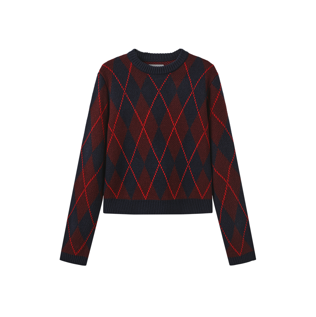 Knit Argyle Hem Sweater