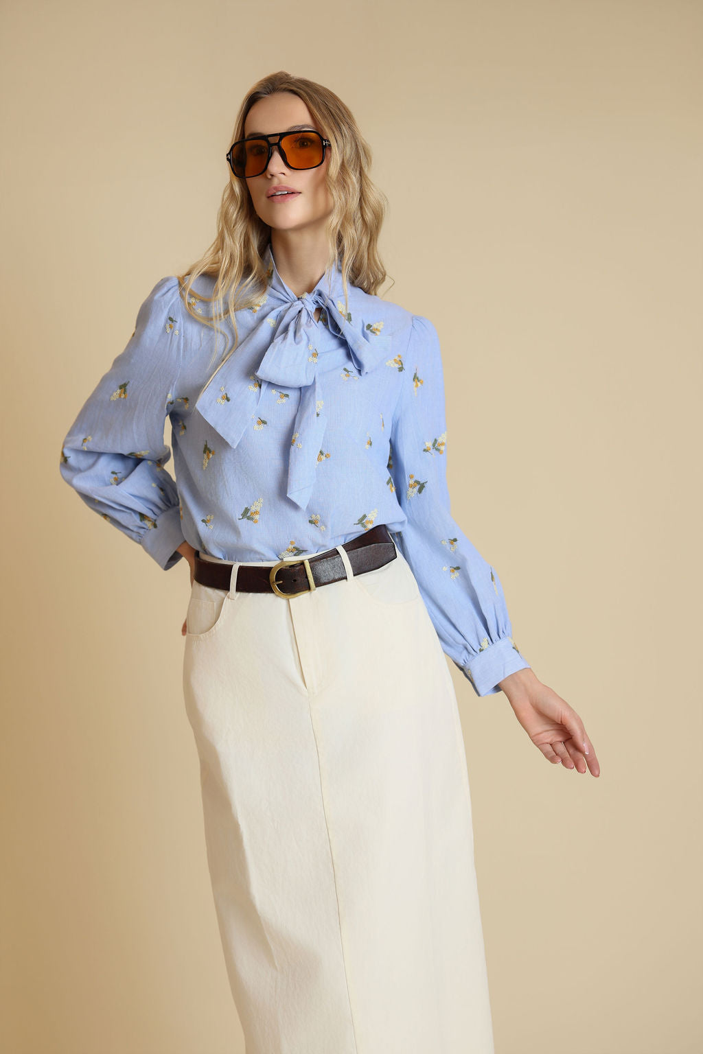 Embroidered Detailed Pinstripe Blouse - Junees