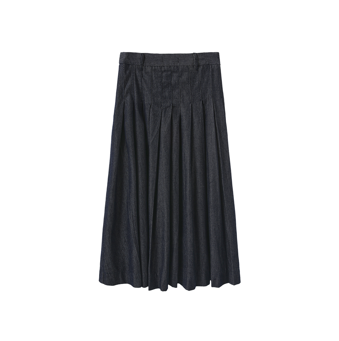 Pleated Denim Skirt with Belt Loops