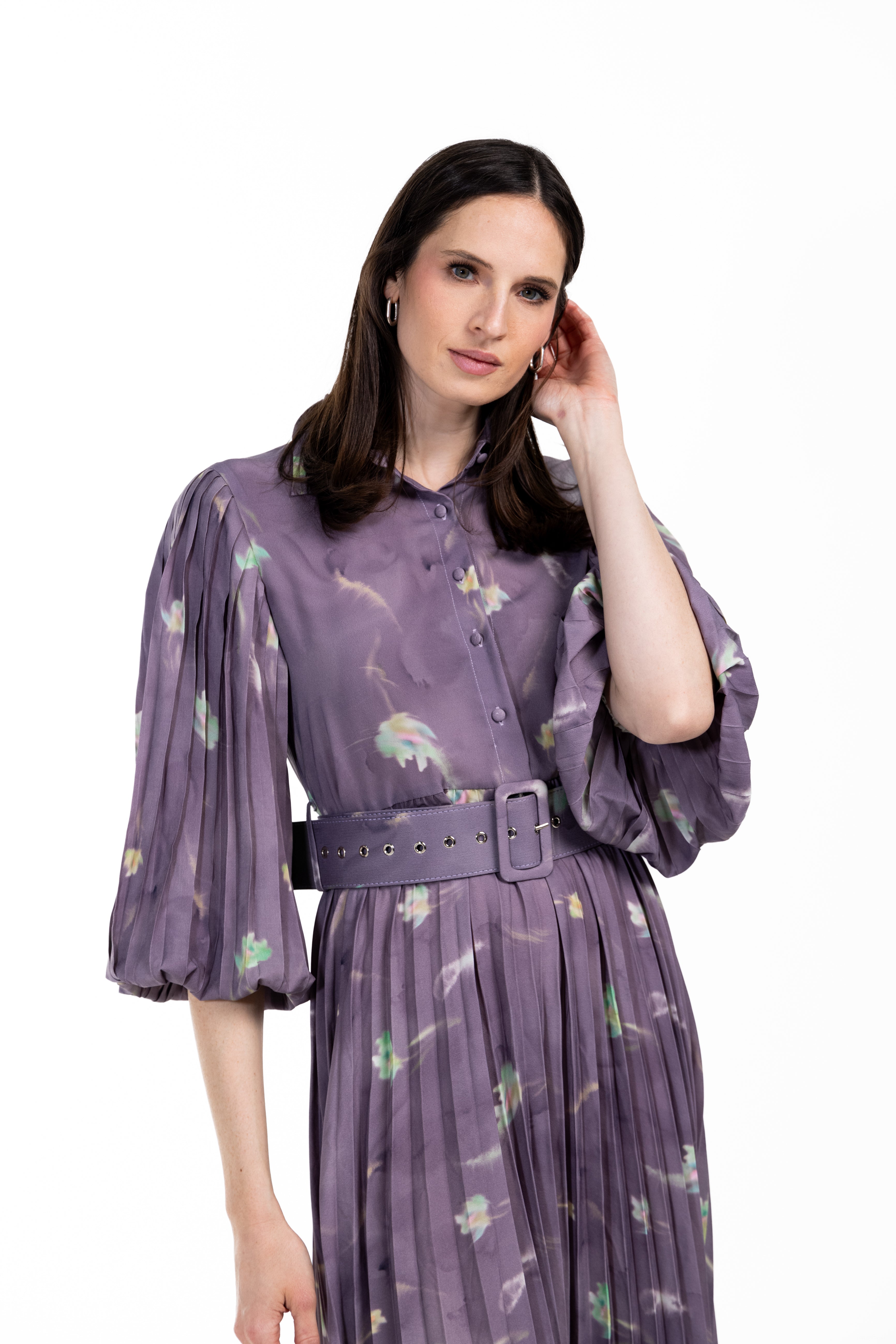 Belted Pleated Dress W-17909