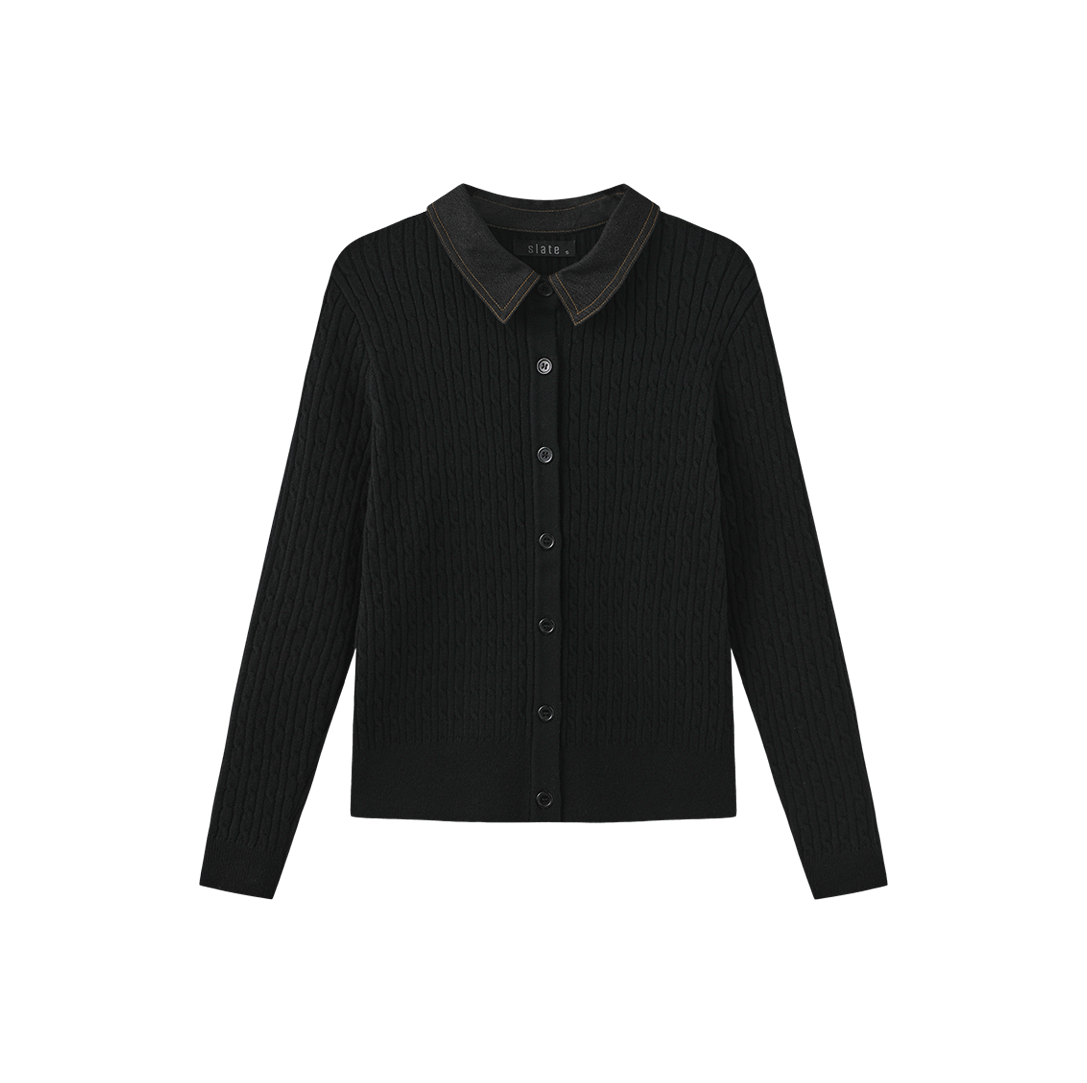 Cable Knit Contrast Fabric Cardigan