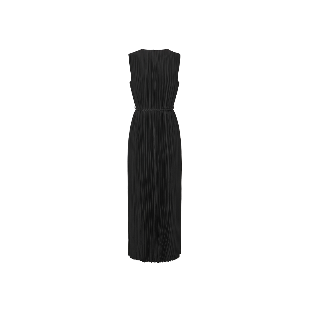 Satin Pleated Belted Dress