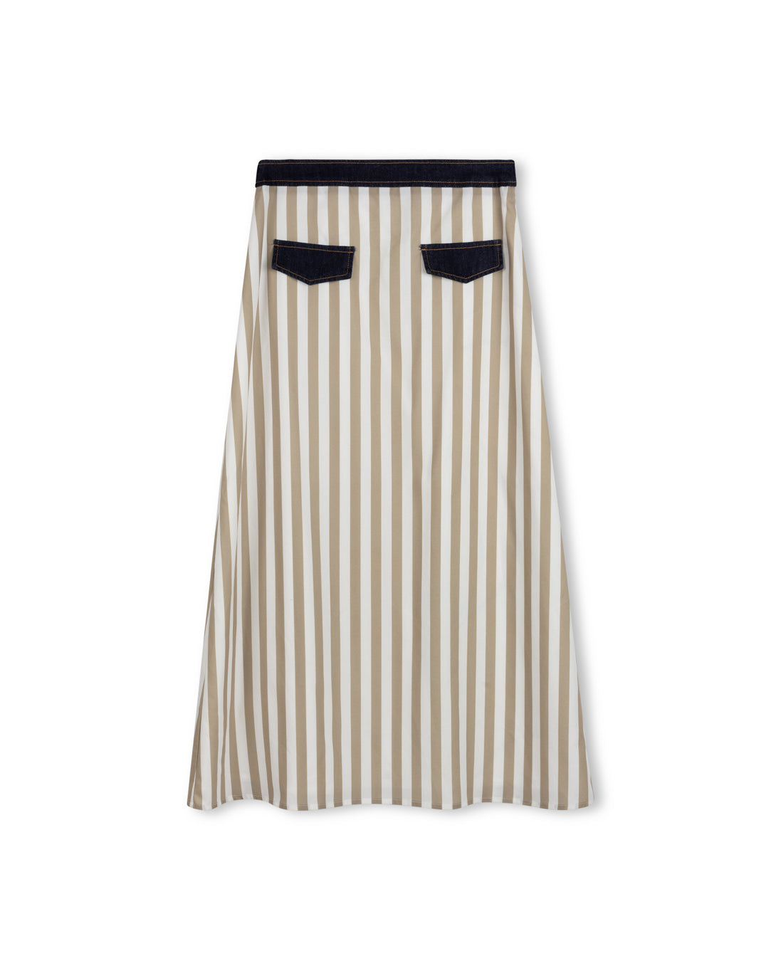 Poplin And Denim Striped Pencil Skirt - Junees