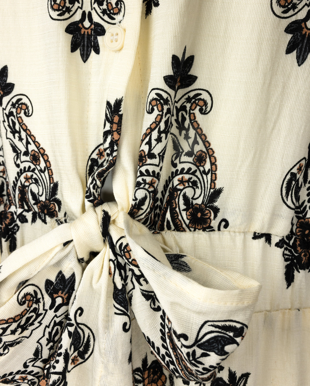 Printed Bow Waist Collared Dress