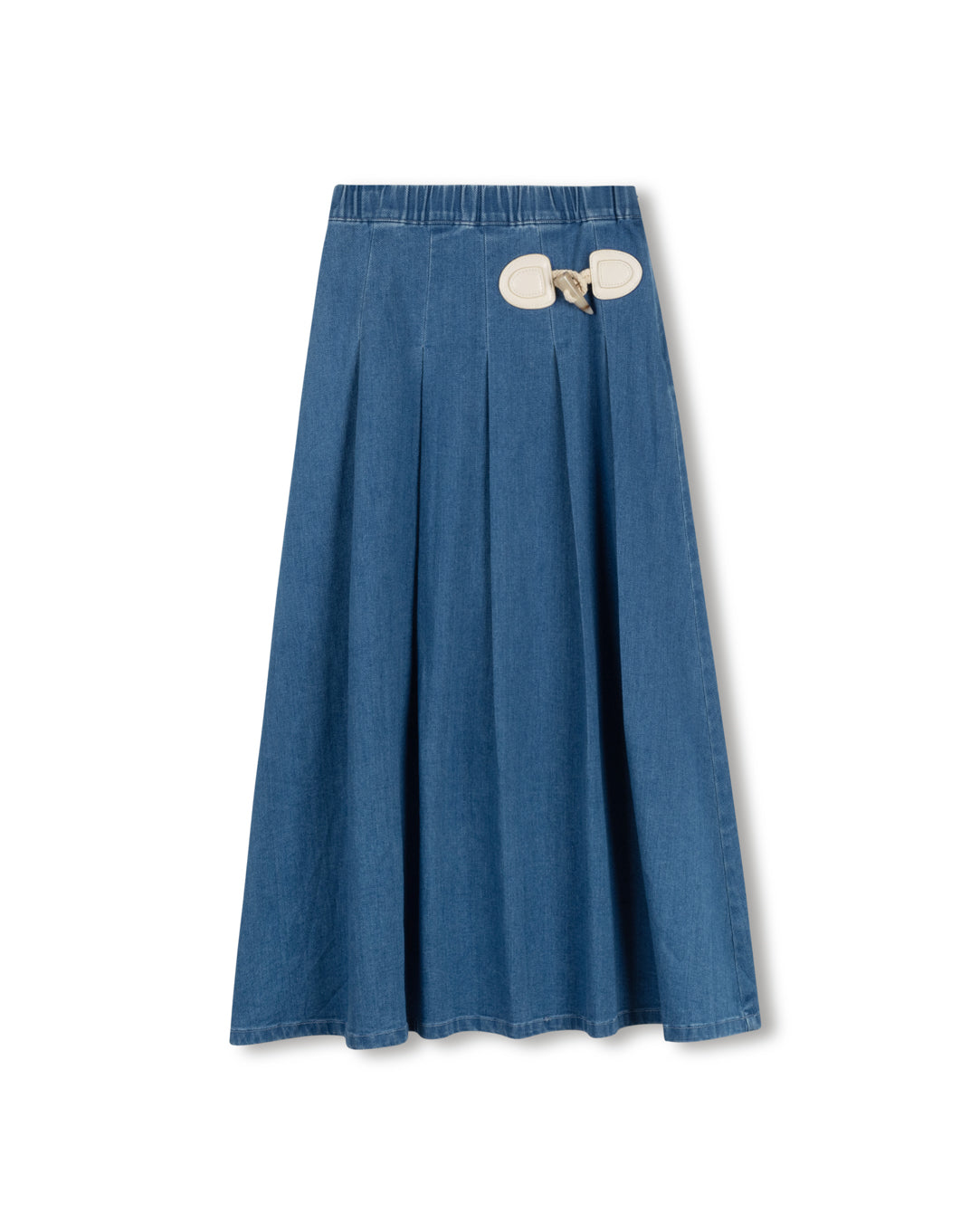 Denim Pleated Toggle Maxi Skirt - Junees