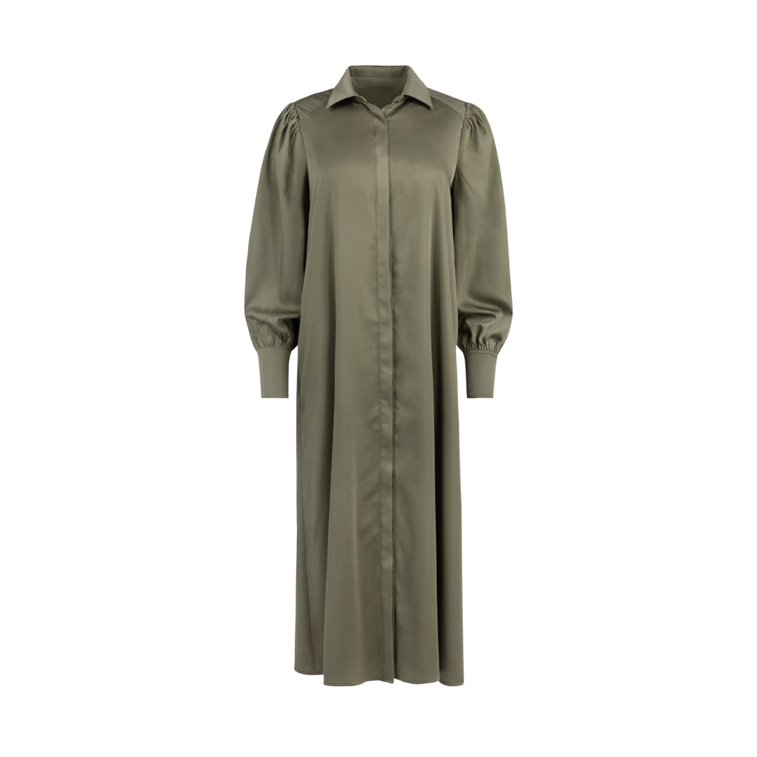 Shirred Detailing Button Down Dress W-13714