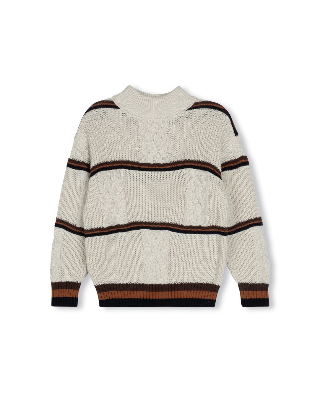 Square Cable Knit And Stripe Sweater C-23380